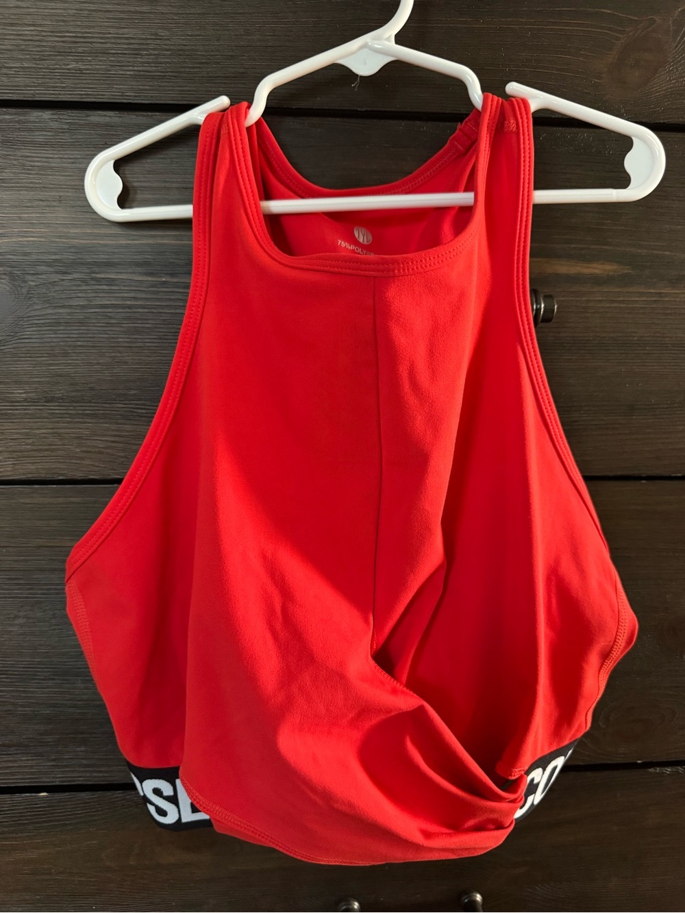 Til You Collapse Red Stretch Crop Tank with Branded Hem
